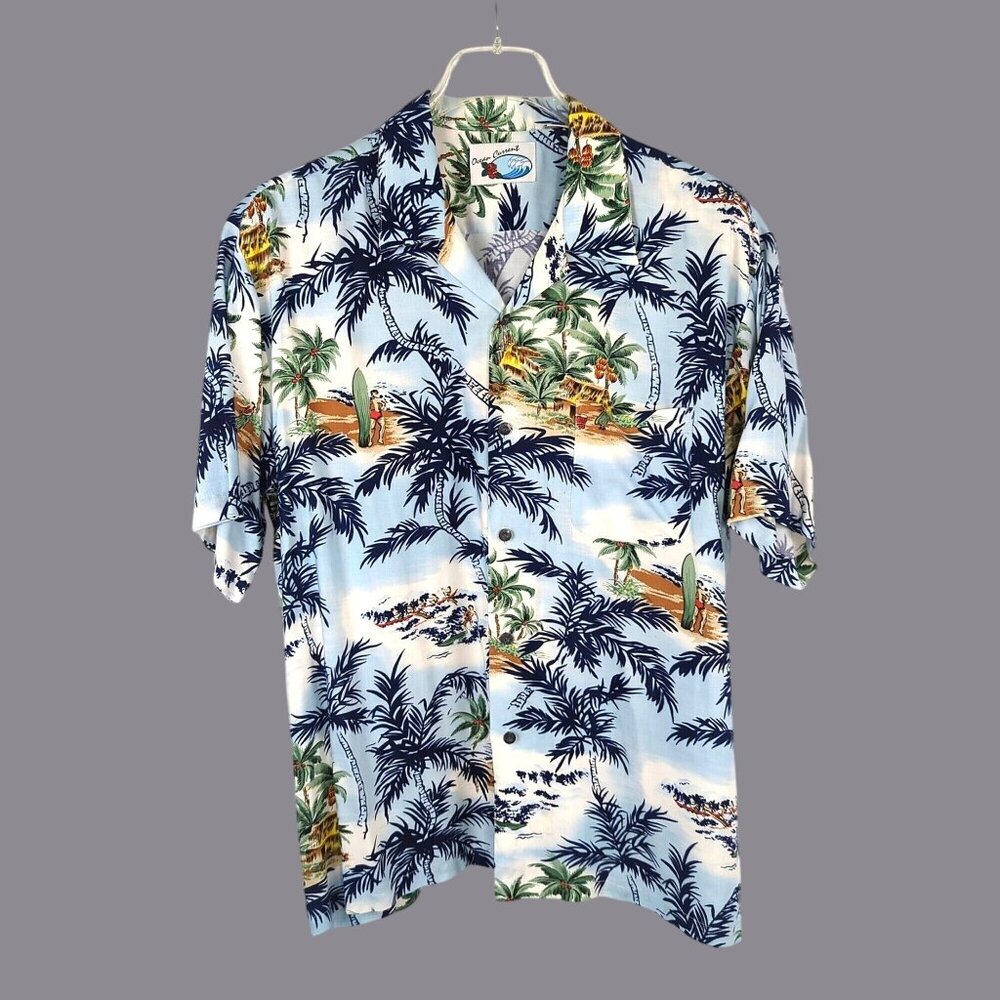 Vintage Hawaiian Shirt Large Blue Short Sleeve Ocean Current - Picture 1 of 6